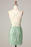 Club Chic Sheath Spaghetti stropper Green Sequins Kort Homecoming kjole med Criss Cross Back