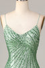 Load image into Gallery viewer, Club Chic Sheath Spaghetti stropper Green Sequins Kort Homecoming kjole med Criss Cross Back