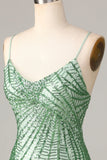 Club Chic Sheath Spaghetti stropper Green Sequins Kort Homecoming kjole med Criss Cross Back