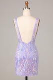 Lost In Your Eyes Bodycon V-Neck Lilac Sequins Kort Homecoming Dress