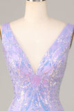 Lost In Your Eyes Bodycon V-Neck Lilac Sequins Kort Homecoming Dress