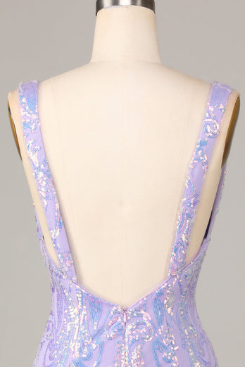Lost In Your Eyes Bodycon V-Neck Lilac Sequins Kort Homecoming Dress