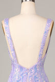 Lost In Your Eyes Bodycon V-Neck Lilac Sequins Kort Homecoming Dress