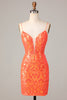 Load image into Gallery viewer, Sparkle &#39;til Dawn Bodycon Spaghetti stropper Orange paljetter Kort Homecoming kjole