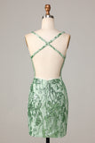 Making Magic Sheath V-Neck Green Sequins Kort Homecoming kjole med ryggløs