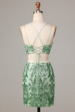 Ultimate Glow Two Piece Spaghetti stropper Green Sequins Kort Homecoming Dress