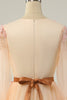Load image into Gallery viewer, elegant en linje v nakke aprikos lang ballkjole med appliques