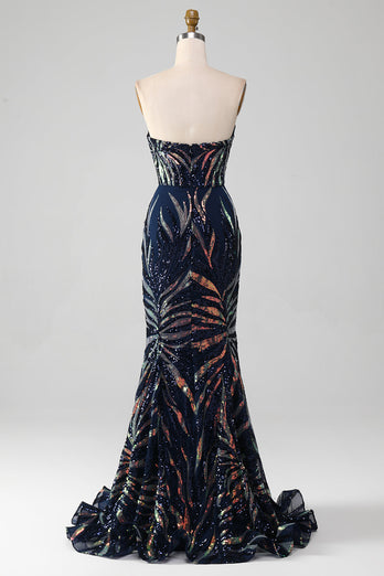 Sparkly Navy Mermaid paljetter Long Prom Dress