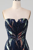 Sparkly Navy Mermaid paljetter Long Prom Dress