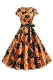 oransje trykt halloween vintage 1950-tallet kjole