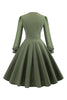 Load image into Gallery viewer, grønn v-hals lange ermer vintage swing kjole