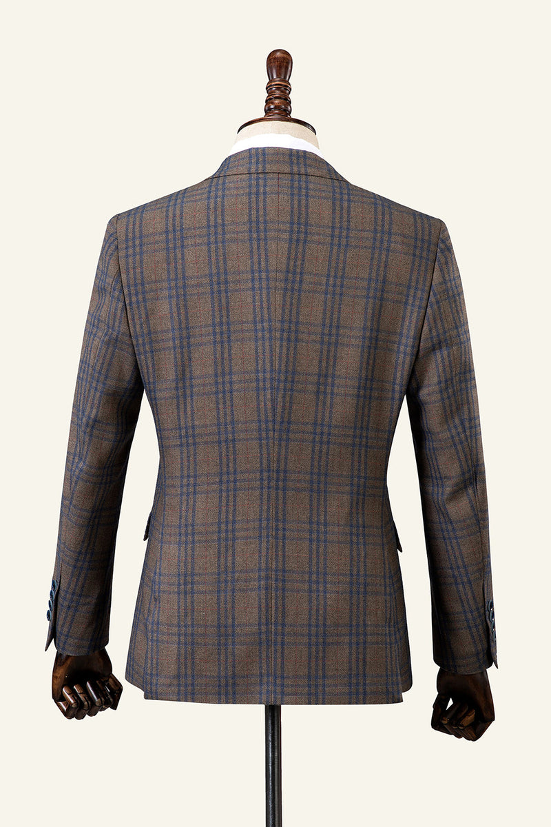 Load image into Gallery viewer, Brown Plaid Peaked Lapel Double-Breasted 2-Piece menn Suit