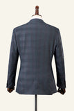 Grey Plaid 3-Piece Peaked Lapel menns dress