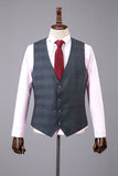 Grey Plaid 3-Piece Peaked Lapel menns dress