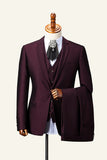 Burgundy Notch Lapel 3-delt herredrakt