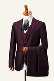 Burgundy Notch Lapel 3-delt herredrakt