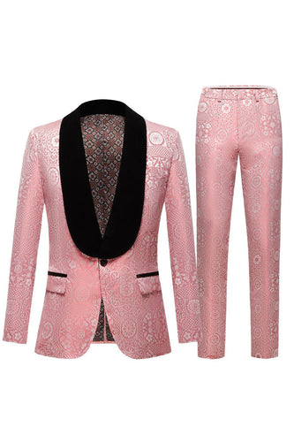 Light Pink Jacquard Shawl Lapel 2 Piece Menn Prom Suits
