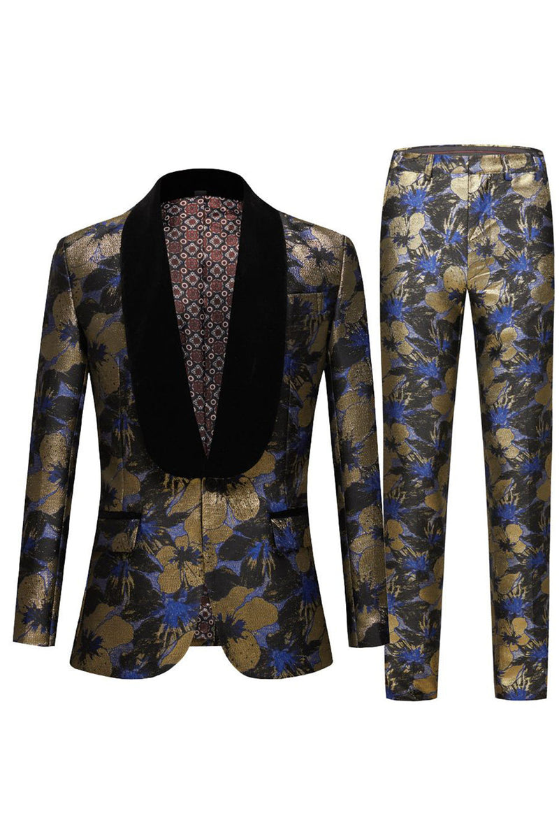 Load image into Gallery viewer, Blue Jacquard Shawl Lapel menn 2 Piece Prom Suits