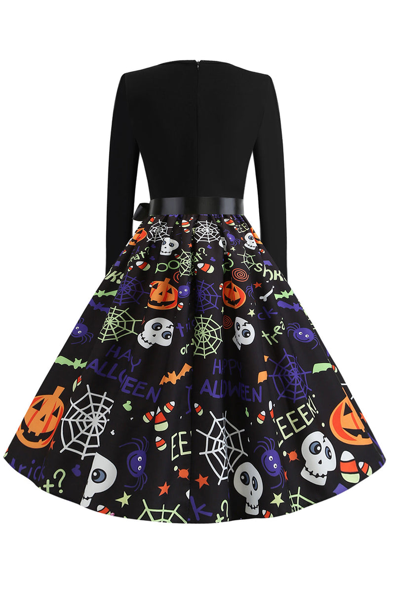 Load image into Gallery viewer, Halloween print langermet vintage kjole