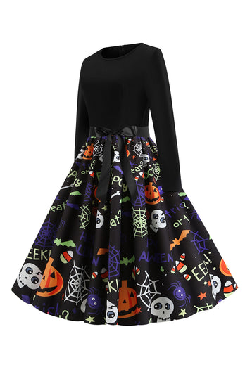 Halloween print langermet vintage kjole