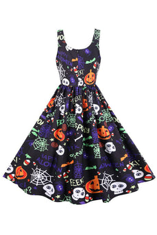 ermeløs trykt midje Halloween retro kjole