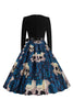 Load image into Gallery viewer, Halloween blå print langermet vintage kjole