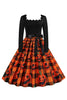 Load image into Gallery viewer, oransje print halloween retro kjole med lange ermer