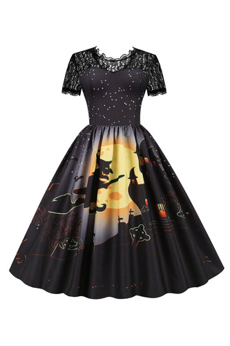 Halloween fest blonder print vintage kjole