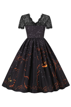 Halloween fest blonder print vintage kjole