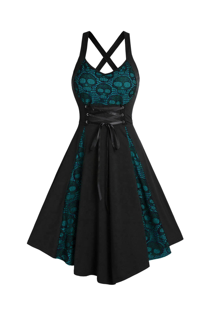 Load image into Gallery viewer, hodeskalle stropp halloween blonder vintage kjole