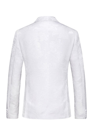 Menns hvite jacquard 3-delt sjal jakkeslaget balldrakter