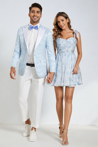 Herre Blue Jacquard Peak Lapel 2-delt Prom Suits