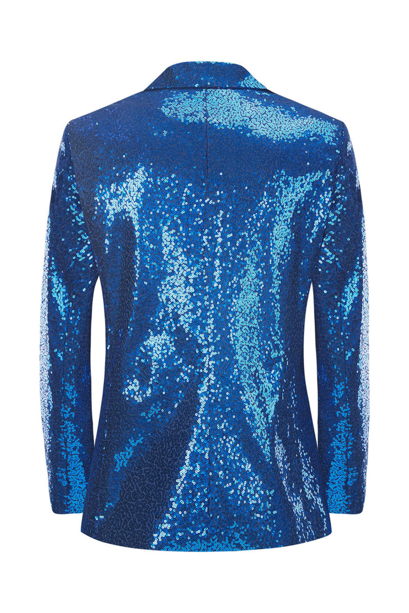 Load image into Gallery viewer, Menns Royal Blue Sparkly Sequin Peak Lapel Prom Blazer