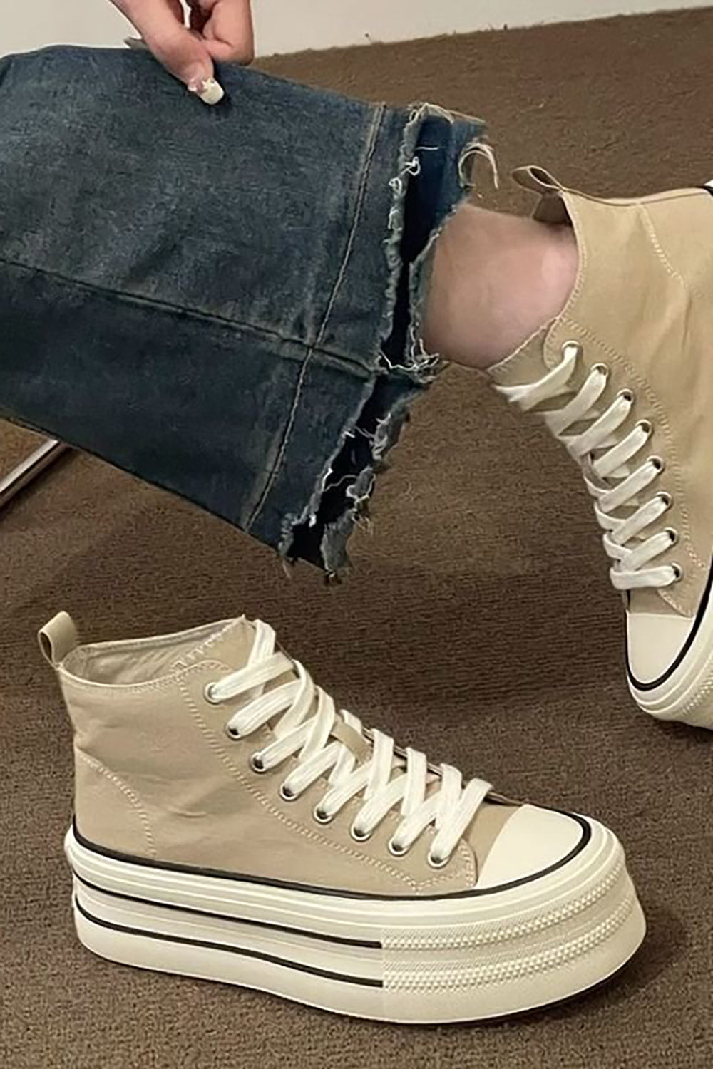 Lys Khaki Platform High Top Canvas joggesko