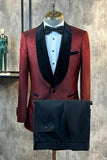 Glitter Burgunder Jacquard Shawl Lapel Menns Prom Suits