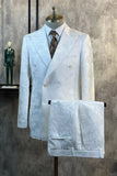 White Peak Lapel Jacquard 2 Piece Herredrakter