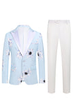 Lyseblå Peak Lapel 2 Piece Floral Menns Prom Suits