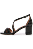 Svart Kors Strappy Block Heel Sandal