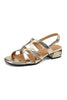 Load image into Gallery viewer, Golden Sparkly Low Chunky Heel Sandal