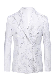 Hvit Floral Jacquard Peak Lapel Menn Prom Suits