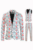 Hvit Reinsdyr Trykt 3 Piece Christmas Men's Suits