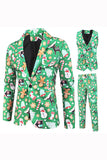 Green Notched Lapel trykt 3 Piece Christmas Men's Suits