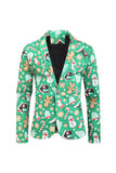 Green Notched Lapel trykt 3 Piece Christmas Men's Suits