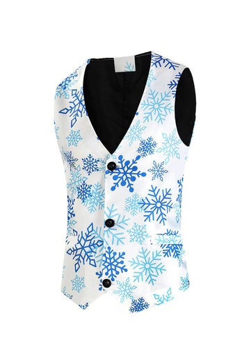 Lyseblå Single Breasted Men's Christmas Suit Vest med snøfnugg