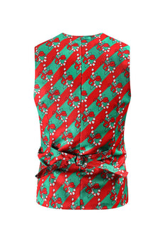 Single Breasted Red Printed Men's Christmas Suit Vest