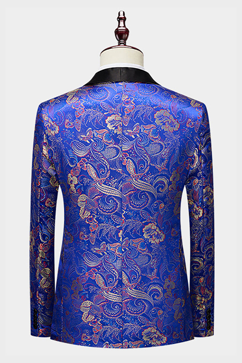 Load image into Gallery viewer, Royal Blue Jacquard Shawl Lapel 2 Piece Menns Prom Drakter