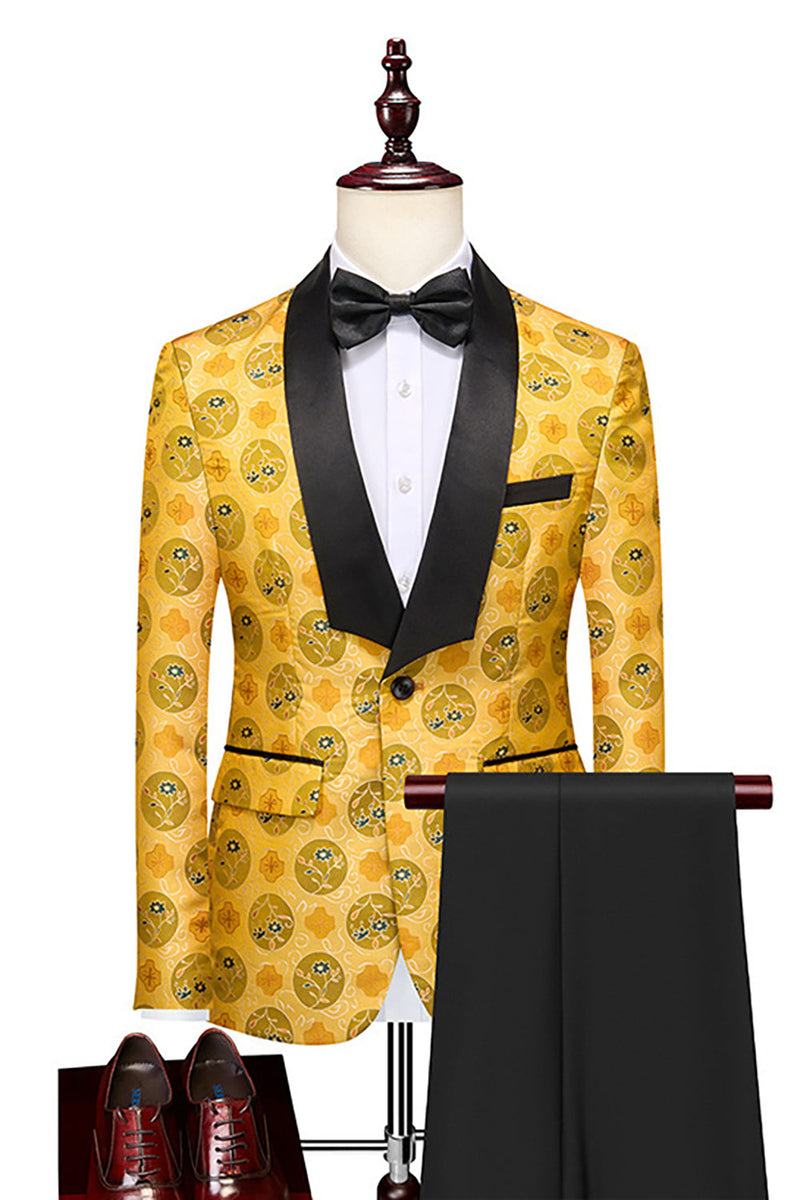 Load image into Gallery viewer, Gult Jacquard Sjal Lapel 2 Piece Menns Prom Drakter