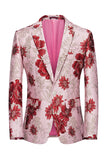 Rosa blomst Jacquard hakket jakke menn blazer