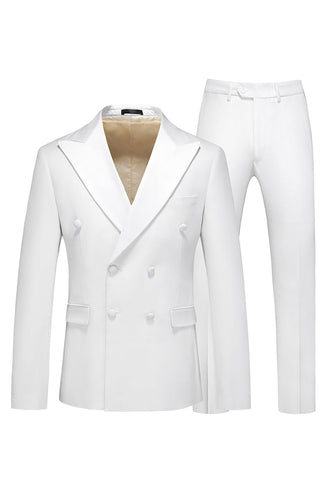Hvit dobbeltbrystet 2-delt jakkedress for menn