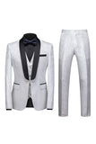 Svart 3 Piece Jacquard Shawl Lapel Menns Prom Suits